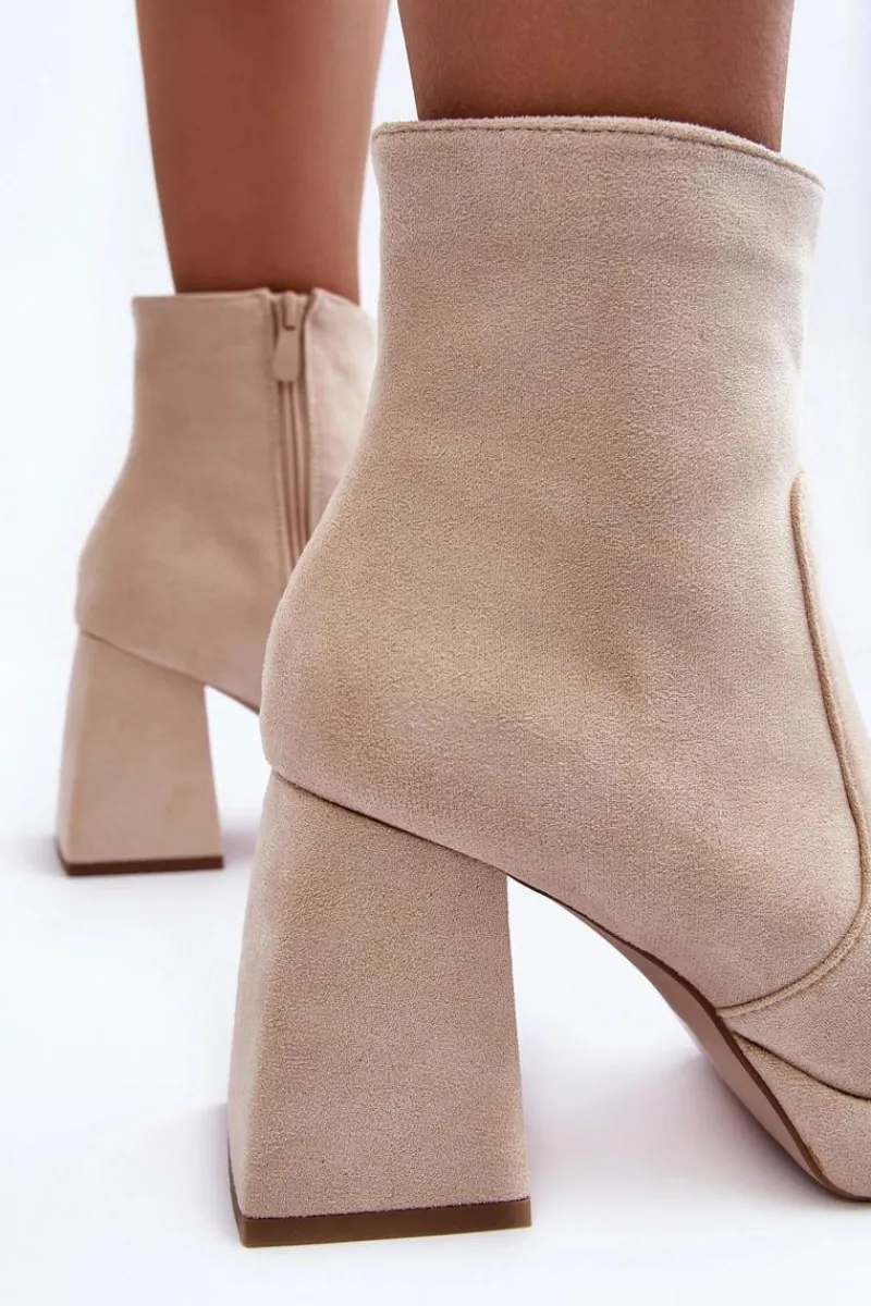 Botki Ocieplane|Botki Na Słupku>Boto Zamszowe Botki Na Masywnym Obcasie Jasnobeżowe Abnous Beżowy