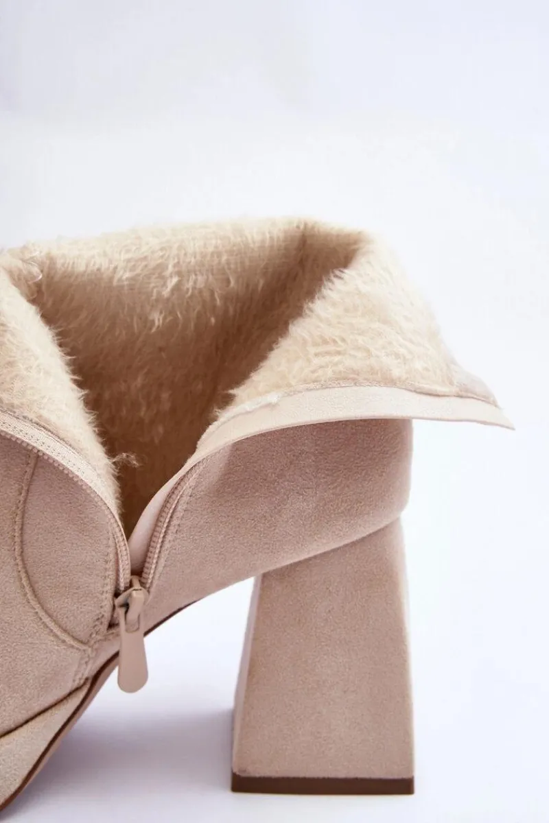 Botki Ocieplane|Botki Na Słupku>Boto Zamszowe Botki Na Masywnym Obcasie Jasnobeżowe Abnous Beżowy