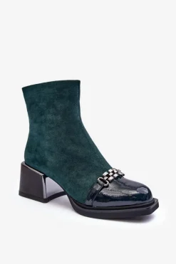 Outlet Damskie buty S.Barski Zamszowe Botki Na Masywnym Klocku S.Barski MR870-70 Zielone