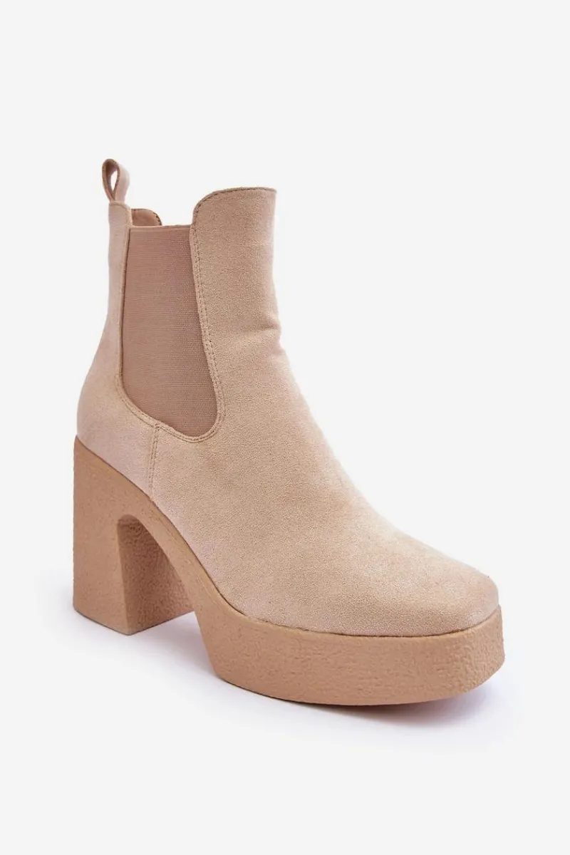 Botki Na Słupku|Brązowe I Beżowe Botki>Boto Zamszowe Botki Na Masywnym Słupku Beżowe Sunilda
