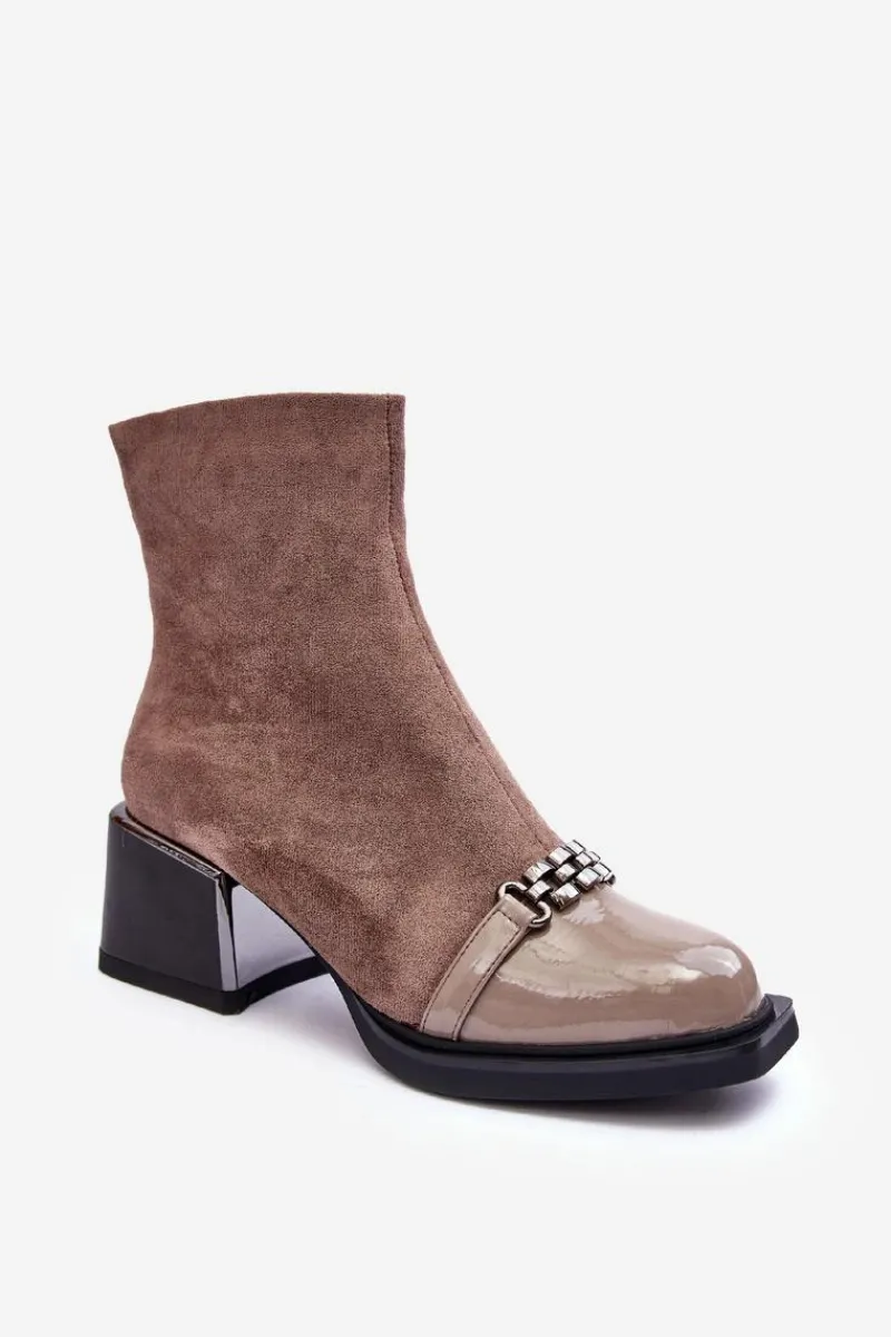 Botki Zimowe Damskie|Brązowe I Beżowe Botki>Damskie buty S.Barski Zamszowe Botki Na Masywnym Klocku S.Barski MR870-70 Beżowe