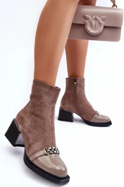 Botki Zimowe Damskie|Brązowe I Beżowe Botki><noscript><img width=