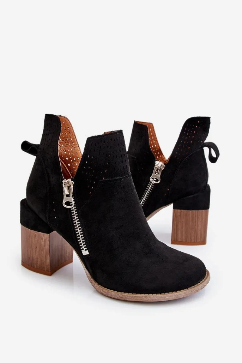 Hot Boto Zamszowe Botki Na Masywnym Obcasie Czarne Camden