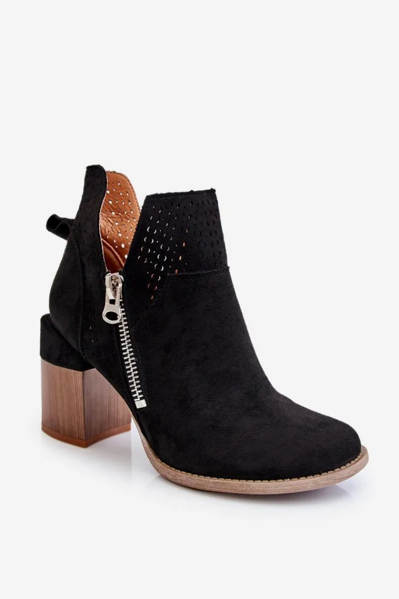 Hot Boto Zamszowe Botki Na Masywnym Obcasie Czarne Camden