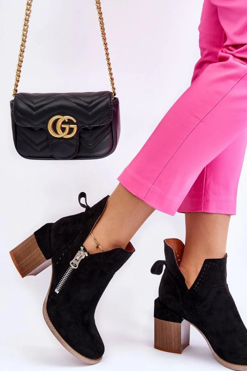 Hot Boto Zamszowe Botki Na Masywnym Obcasie Czarne Camden