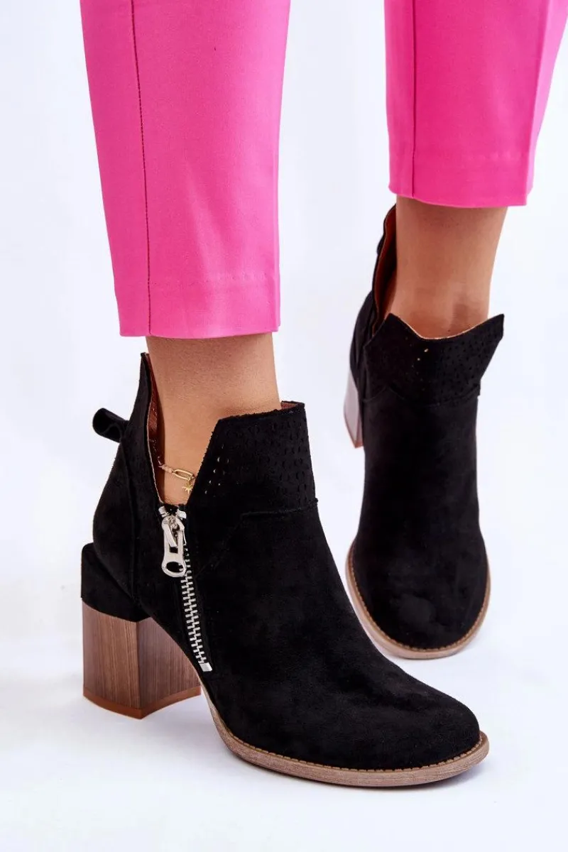 Hot Boto Zamszowe Botki Na Masywnym Obcasie Czarne Camden