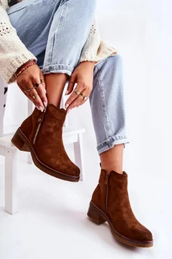 Botki Na Słupku|Botki Zimowe Damskie>Boto Zamszowe Botki Na Niskim Słupku Brązowe Laurisa