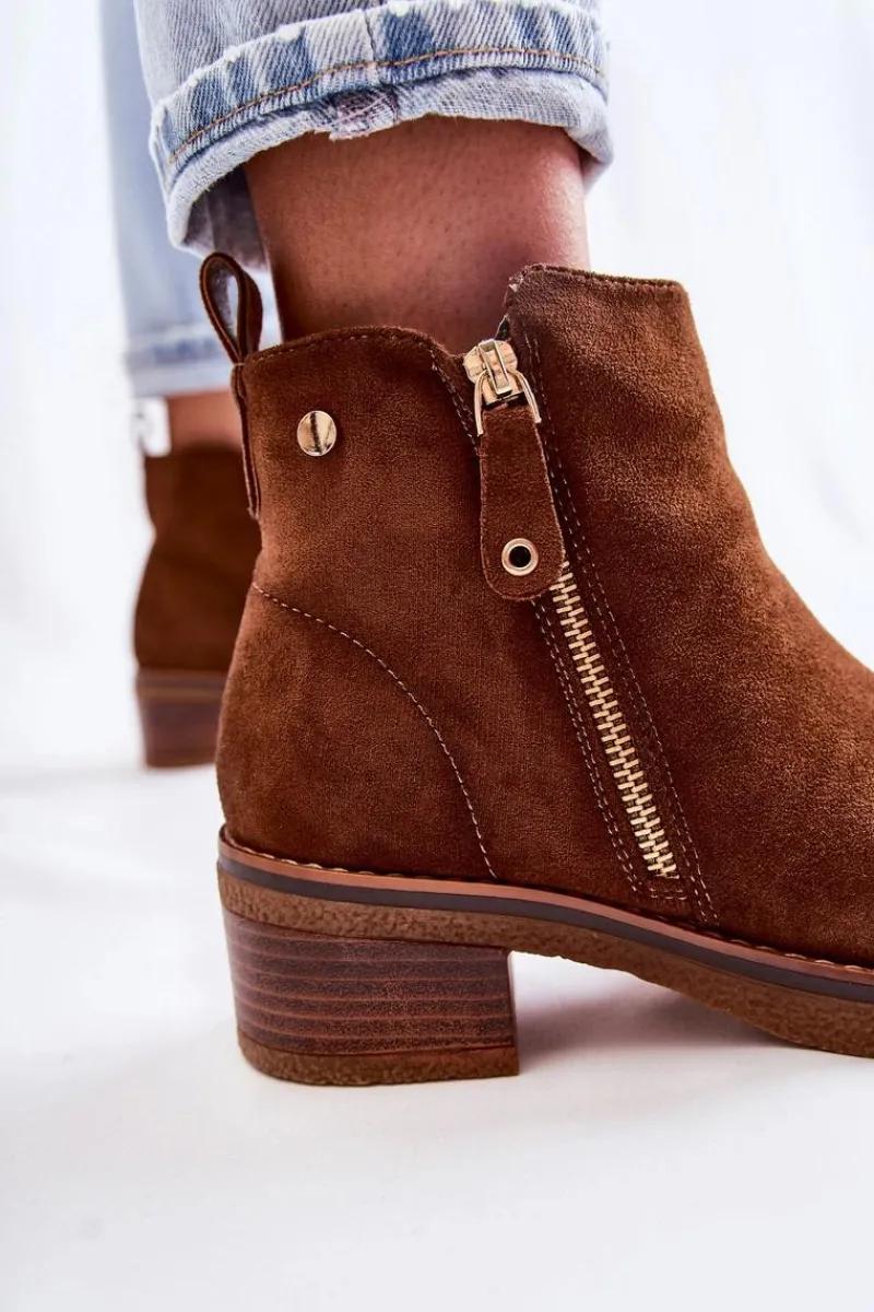 Botki Na Słupku|Botki Zimowe Damskie>Boto Zamszowe Botki Na Niskim Słupku Brązowe Laurisa