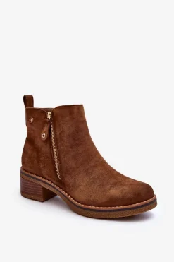 Hot Boto Zamszowe Botki Na Niskim Słupku Brązowe Laurisa