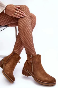 Hot Boto Zamszowe Botki Na Niskim Słupku Brązowe Laurisa