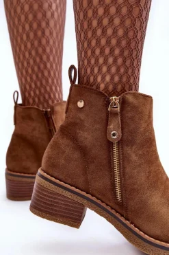 Hot Boto Zamszowe Botki Na Niskim Słupku Brązowe Laurisa