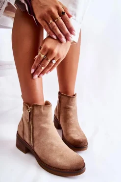 Boto Zamszowe Botki Na Niskim Słupku Beżowe Laurisa