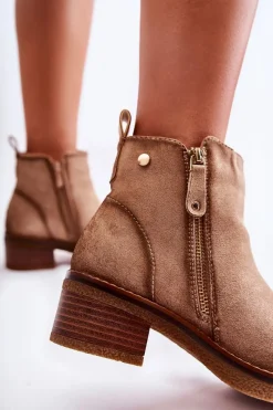 Boto Zamszowe Botki Na Niskim Słupku Beżowe Laurisa