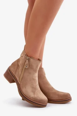 Boto Zamszowe Botki Na Niskim Słupku Beżowe Laurisa