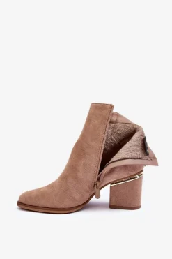 Best Boto Zamszowe Botki Na Obcasie Z Biżuteryjną Ozdobą Ciemnobeżowe Jadirel