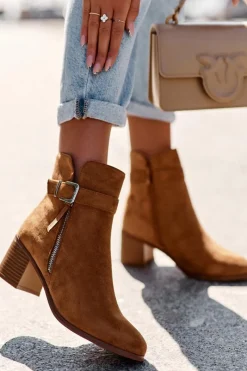 Brązowe I Beżowe Botki|Botki Na Obcasie>Boto Zamszowe Botki Na Obcasie Z Klamrą Brązowe Bronte