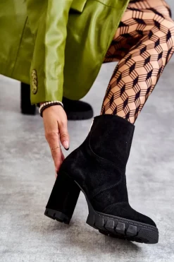 Sale Zamszowe Botki Na Obcasie Czarne Elia Damskie Damskie Trapery|Botki Skórzane