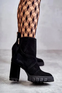 Sale Zamszowe Botki Na Obcasie Czarne Elia Damskie Damskie Trapery|Botki Skórzane