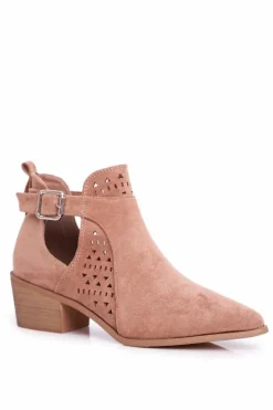 Best Boto Zamszowe Botki Na Obcasie Z Klamrą Różowe Esen
