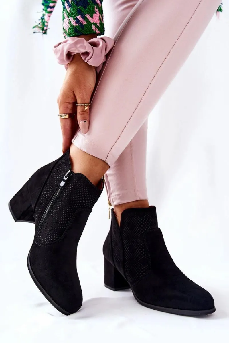 Botki Na Słupku|Czarne Botki>Evento Zamszowe Botki Na Obcasie Czarne Elisea