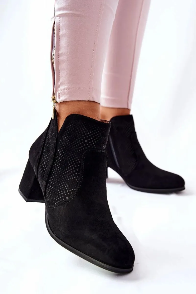 Botki Na Słupku|Czarne Botki>Evento Zamszowe Botki Na Obcasie Czarne Elisea