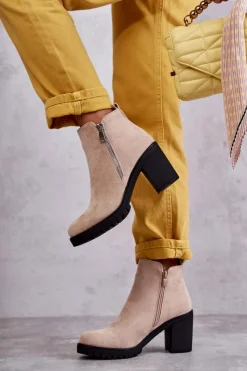 Botki Na Słupku|Czarne Botki>Boto Zamszowe Botki Na Obcasie Z Suwakiem Jasnobeżowe Sevione