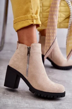 Botki Na Słupku|Czarne Botki>Boto Zamszowe Botki Na Obcasie Z Suwakiem Jasnobeżowe Sevione