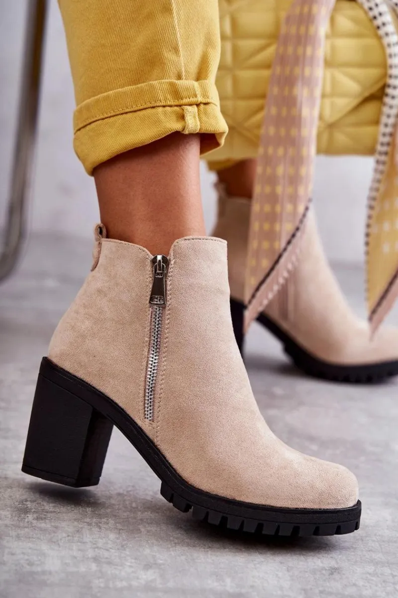 Botki Na Słupku|Czarne Botki>Boto Zamszowe Botki Na Obcasie Z Suwakiem Jasnobeżowe Sevione