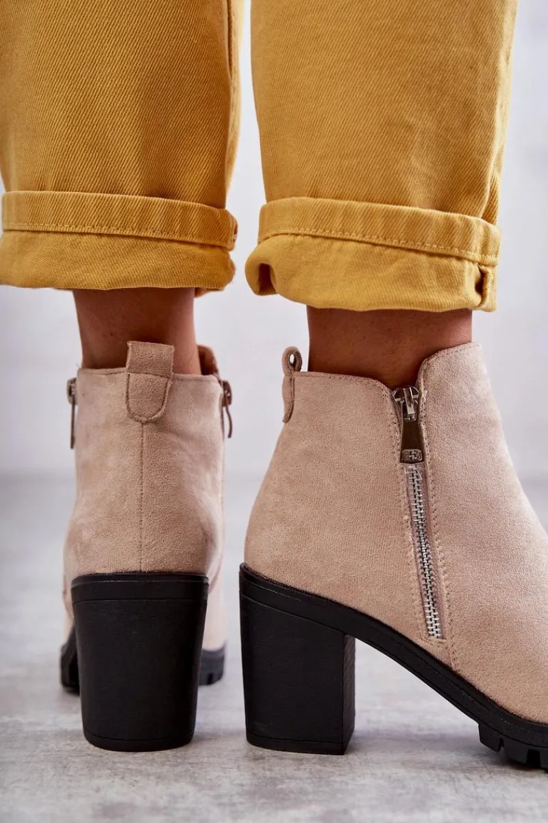 Botki Na Słupku|Czarne Botki>Boto Zamszowe Botki Na Obcasie Z Suwakiem Jasnobeżowe Sevione