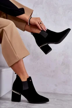 Online Zamszowe Botki Na Obcasie 2506 Czarne Damskie Botki Wiosenne|Botki Na Słupku