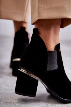 Online Zamszowe Botki Na Obcasie 2506 Czarne Damskie Botki Wiosenne|Botki Na Słupku