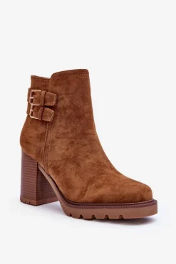 New Boto Zamszowe Botki Na Obcasie Brązowe Makeline Brązowy