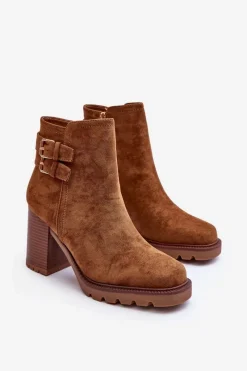 New Boto Zamszowe Botki Na Obcasie Brązowe Makeline Brązowy