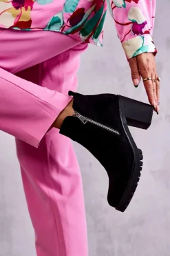 New Boto Zamszowe Botki Na Obcasie Z Suwakiem Czarne Sevione