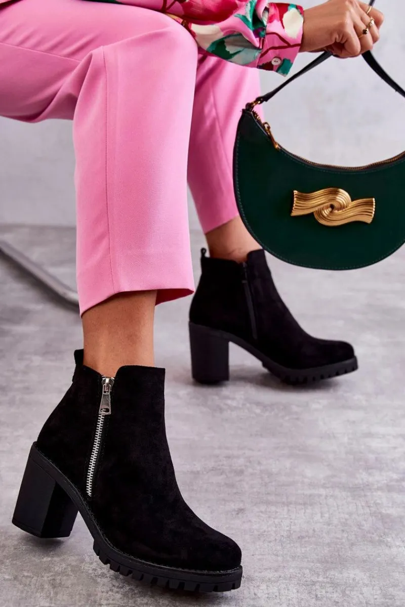 New Boto Zamszowe Botki Na Obcasie Z Suwakiem Czarne Sevione