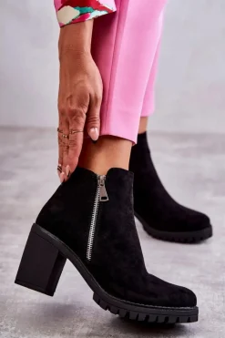 New Boto Zamszowe Botki Na Obcasie Z Suwakiem Czarne Sevione