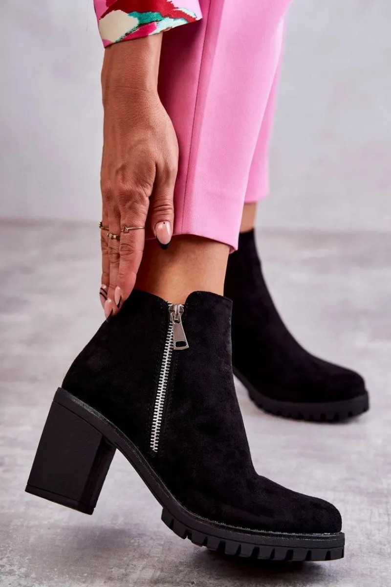 New Boto Zamszowe Botki Na Obcasie Z Suwakiem Czarne Sevione