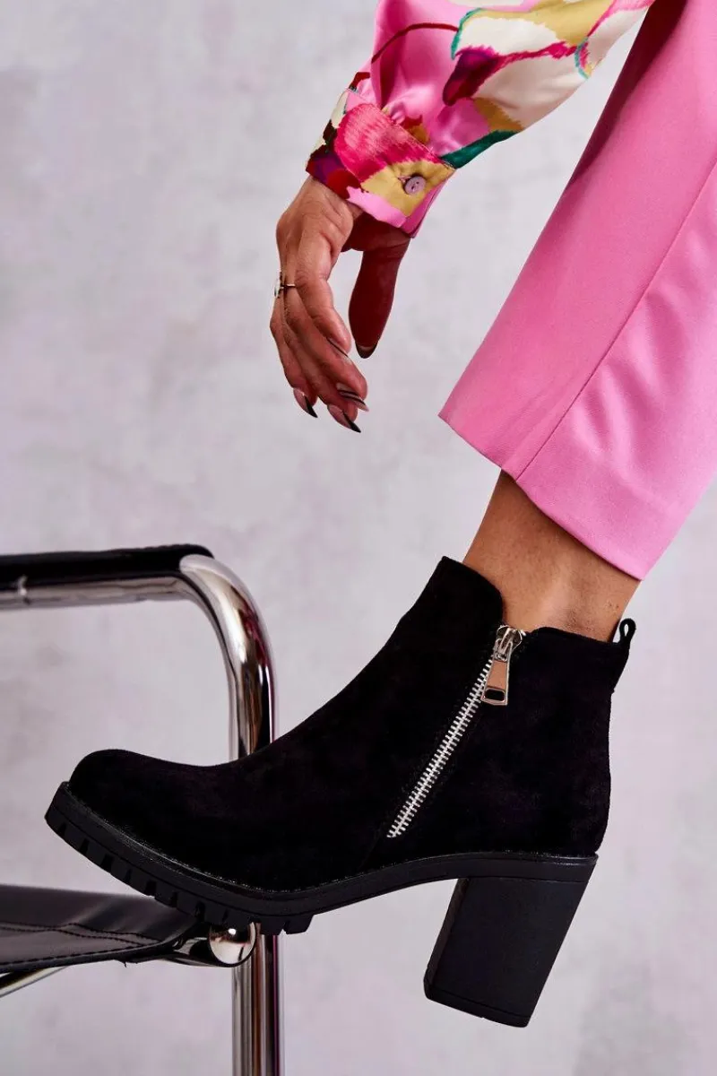 New Boto Zamszowe Botki Na Obcasie Z Suwakiem Czarne Sevione