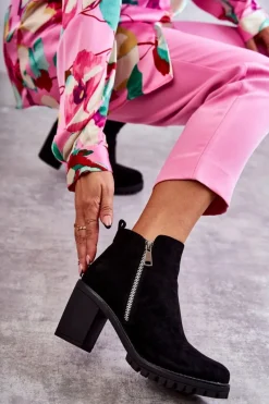 New Boto Zamszowe Botki Na Obcasie Z Suwakiem Czarne Sevione