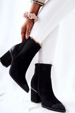 New Zamszowe Botki Na Obcasie Czarne Coriseis Damskie Botki Na Słupku|Czarne Botki
