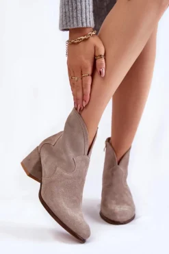 Best Boto Zamszowe Botki Na Obcasie Na Suwak Beżowe Resso