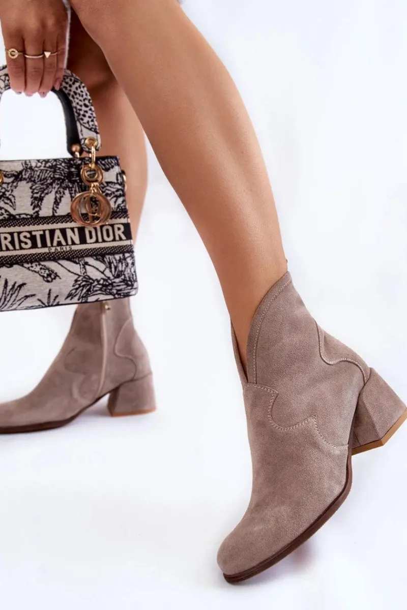 Best Boto Zamszowe Botki Na Obcasie Na Suwak Beżowe Resso