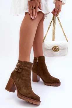 Sale Boto Zamszowe Botki Na Obcasie Oliwkowe Makeline