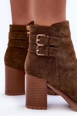 Sale Boto Zamszowe Botki Na Obcasie Oliwkowe Makeline