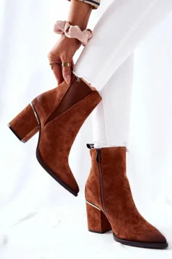 Boto Zamszowe Botki Na Obcasie Brązowe Coriseis