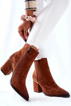 Boto Zamszowe Botki Na Obcasie Brązowe Coriseis