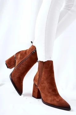 Boto Zamszowe Botki Na Obcasie Brązowe Coriseis