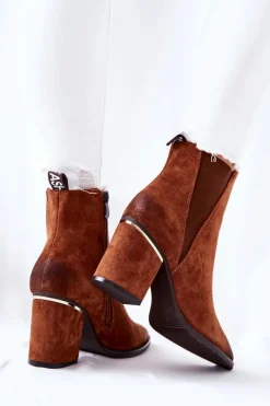 Boto Zamszowe Botki Na Obcasie Brązowe Coriseis