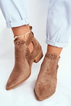 Botki Wiosenne|Botki Na Słupku>Boto Zamszowe Botki Na Obcasie Z Klamrą Beżowe Esen