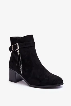 Clearance Zamszowe Botki Na Obcasie Z Klamrą Czarne Bronte Damskie Botki Ocieplane|Czarne Botki